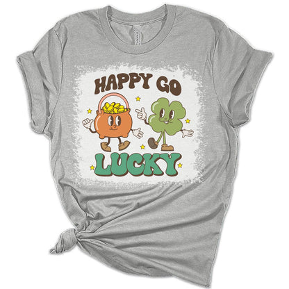 Happy Go Lucky Vintage St Patricks Day Shirt Bella Irish Graphic Print Shirts for Women