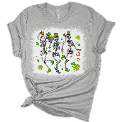 Lucky Dancing Skeletons St Patricks Day Shirt Bella Irish Graphic Print Shirts for Women