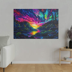 Aurora Borealis Northern Lights River Watercolor Matte Canvas, Stretched, 0.75"