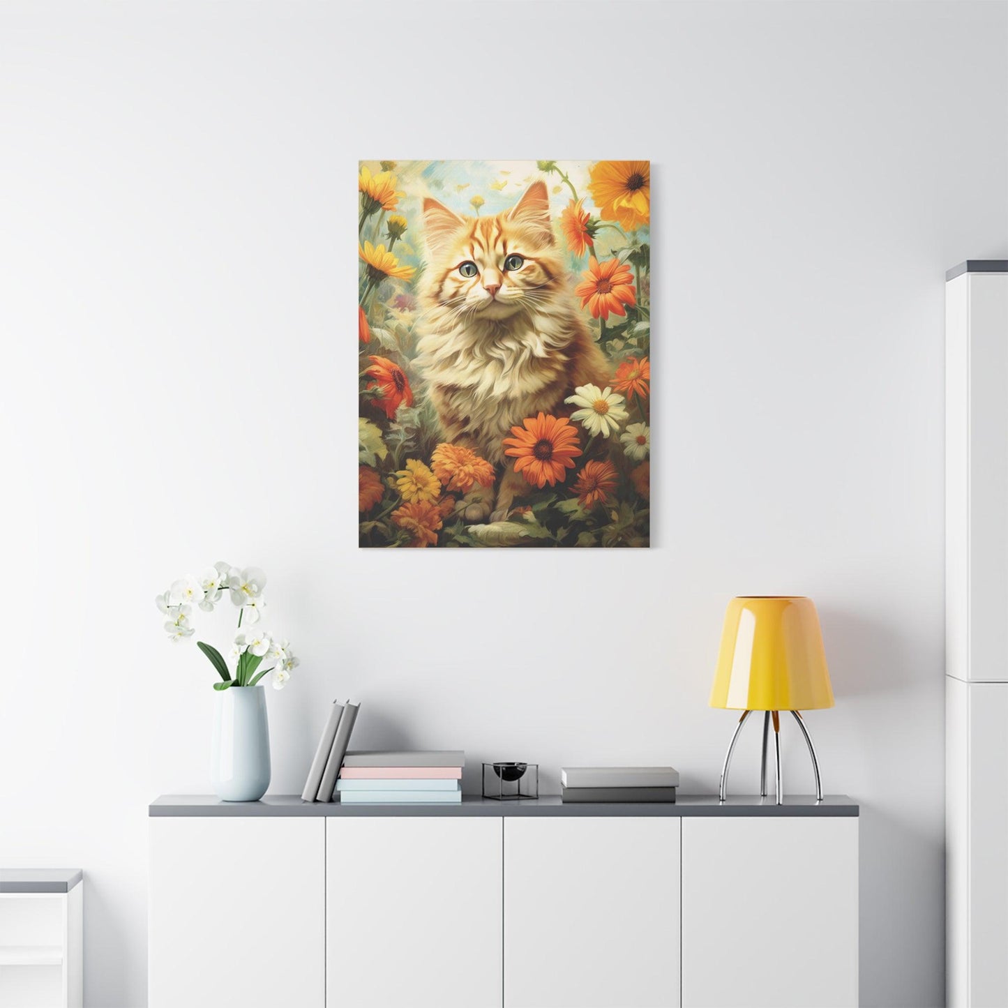 Kitten Floral Orange Cream Stretched Canvas Print 1.25" Thick