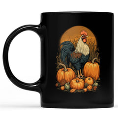 Fall Rooster Pumpkin Black Coffee Mug