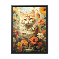 Kitten Floral Orange Cream Framed Canvas Print