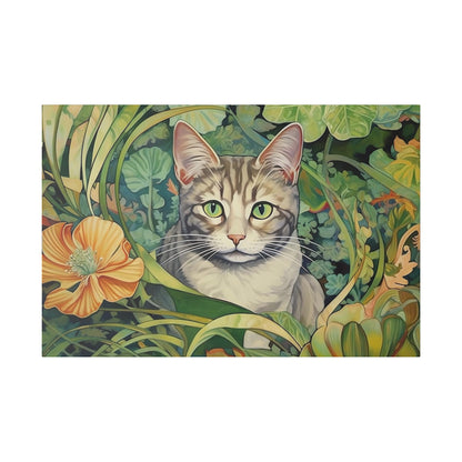 Tropical Floral Cat Stretched Canvas Print .75" Thick