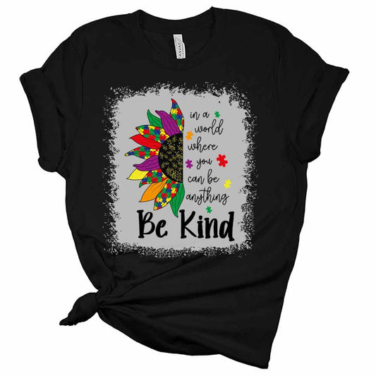 Womens Autism Awareness Shirt Cute Be Kind Sunflower T-Shirt Casual Graphic Tee Short Sleeve Top