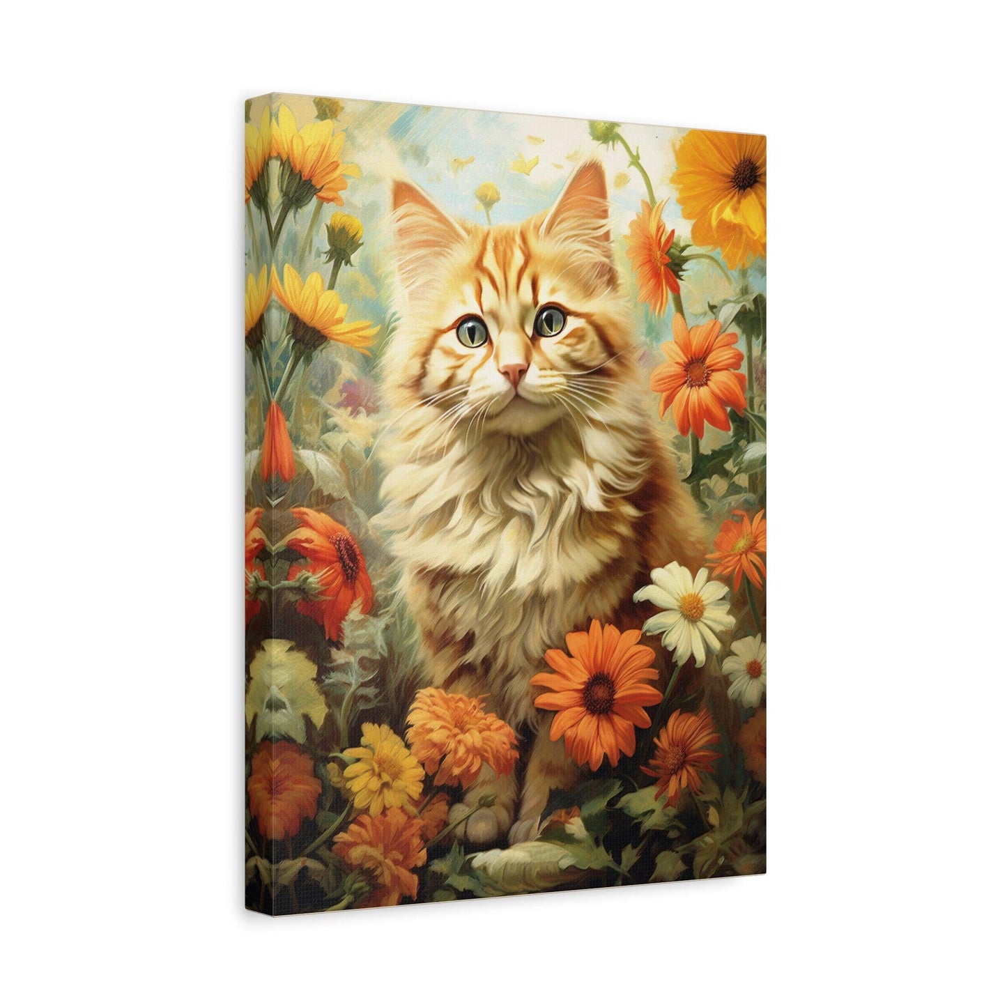 Kitten Floral Orange Cream Stretched Canvas Print 1.25" Thick