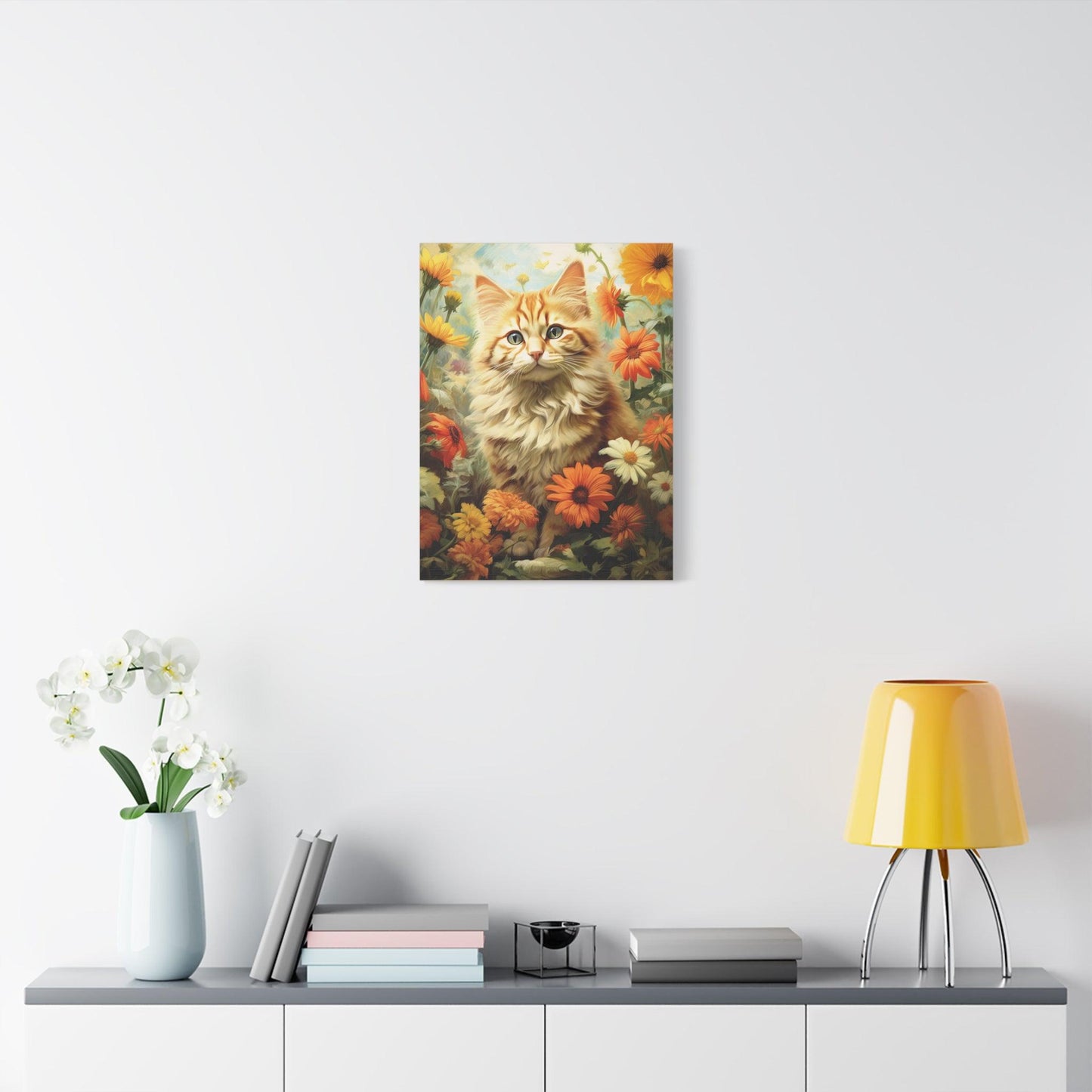 Kitten Floral Orange Cream Stretched Canvas Print 1.25" Thick