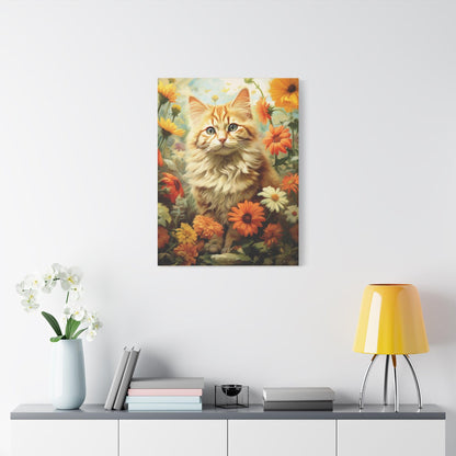 Kitten Floral Orange Cream Stretched Canvas Print 1.25" Thick