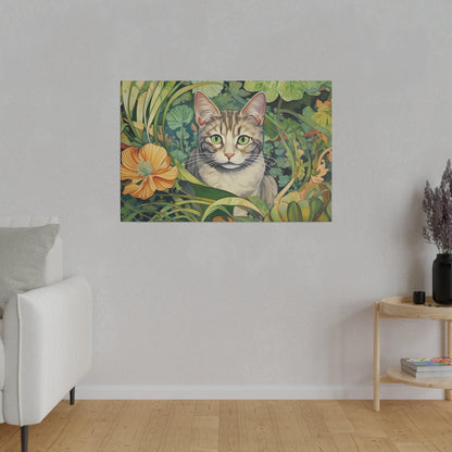 Tropical Floral Cat Stretched Canvas Print .75" Thick