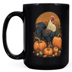 Fall Rooster Pumpkin Black Coffee Mug