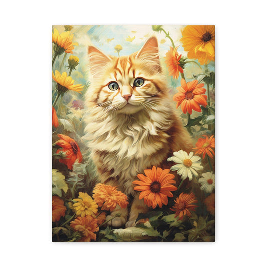 Kitten Floral Orange Cream Stretched Canvas Print 1.25" Thick