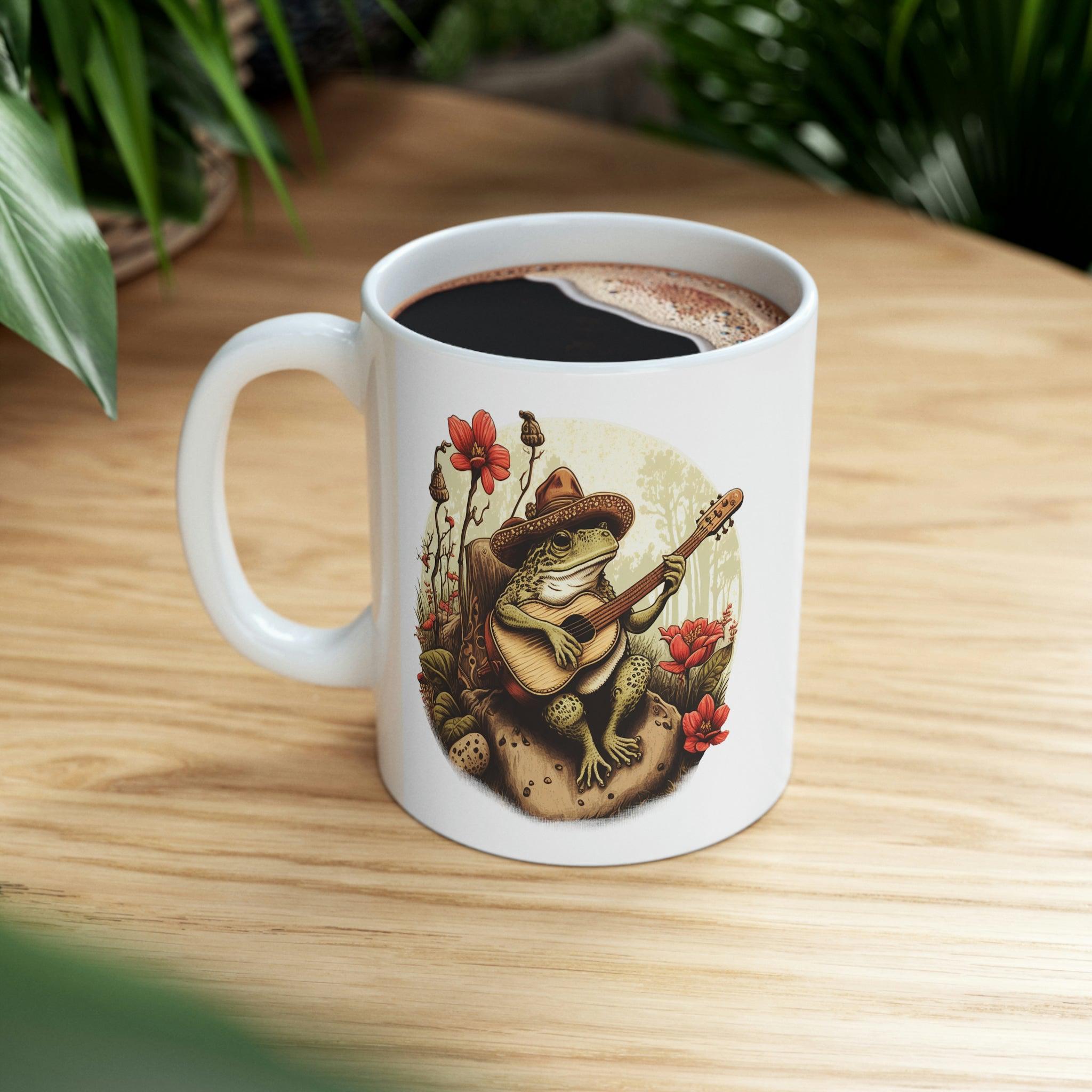 Frog Playing Guitar On A Rock Coffee Mug