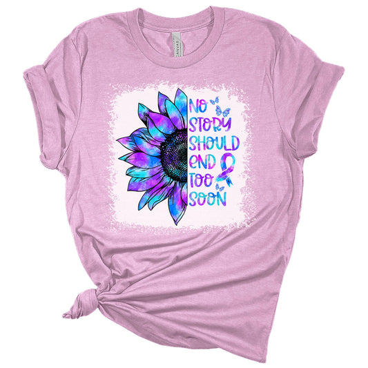 Suicide Prevention Shirt No Story Should End Mental Health Awareness Tshirt Sunflower Graphic Tees for Women  XS