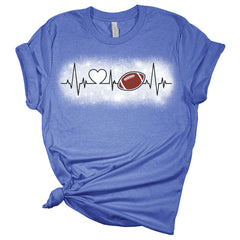 Football Heartbeat Women's Graphic Bleach Print T-Shirt