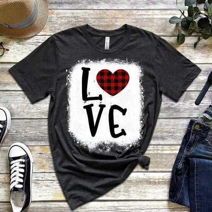 Love Plaid Heart Valentines Shirts for Women Bella Graphic Tee