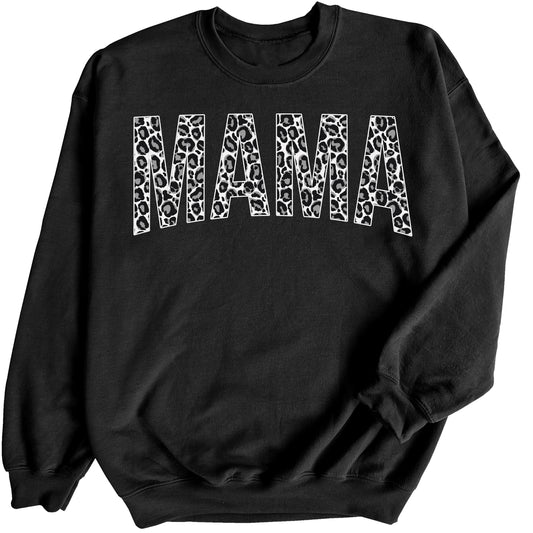 Womens Mama Sweatshirt Long Sleeve Crewneck Mama Leopard Letter Print Graphic Mom Pullover Shirt
