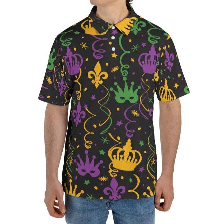 Mardi Gras Polo Shirts for Men Moisture Wicking Short Sleeve Golf Shirt