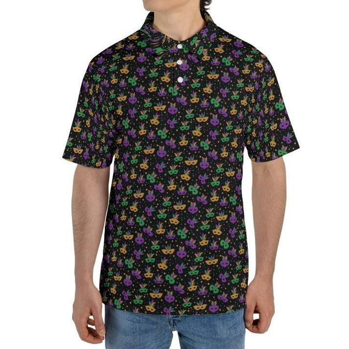 Mardi Gras Polo Shirts for Men Moisture Wicking Short Sleeve Golf Shirt