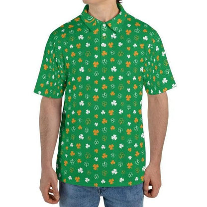 Irish Clovers St Patricks Day Golf Shirt Moisture Wicking Short Sleeve Polo Shirt