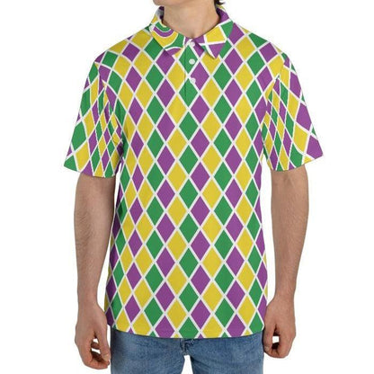 Mardi Gras Polo Shirts for Men Arglye Moisture Wicking Short Sleeve Golf Shirt