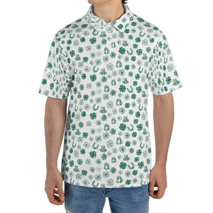 Horseshoes and Clovers St Patricks Day Golf Shirt Moisture Wicking Short Sleeve Polo Shirt