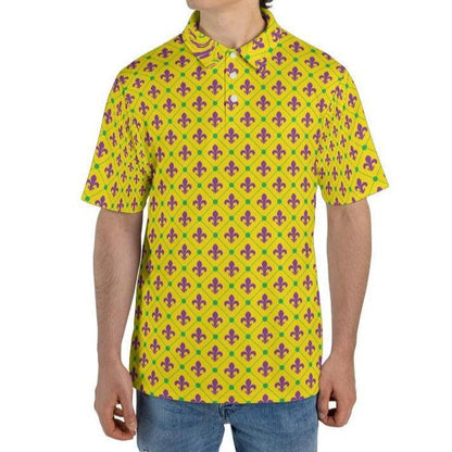 Mardi Gras Polo Shirts for Men Fleur De Lis Moisture Wicking Short Sleeve Golf Shirt