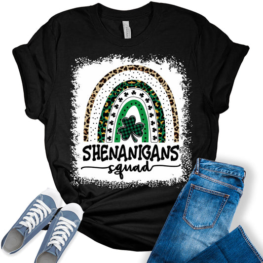 Shenanigans Squad Shirt St Patricks Day Shirt Bella Rainbow Bleach Print Shirts for Women