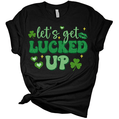 Let's Get Lucked Up Shirt St Patricks Day Shirt Bella Irish 80s Retro Print Shirts for Women