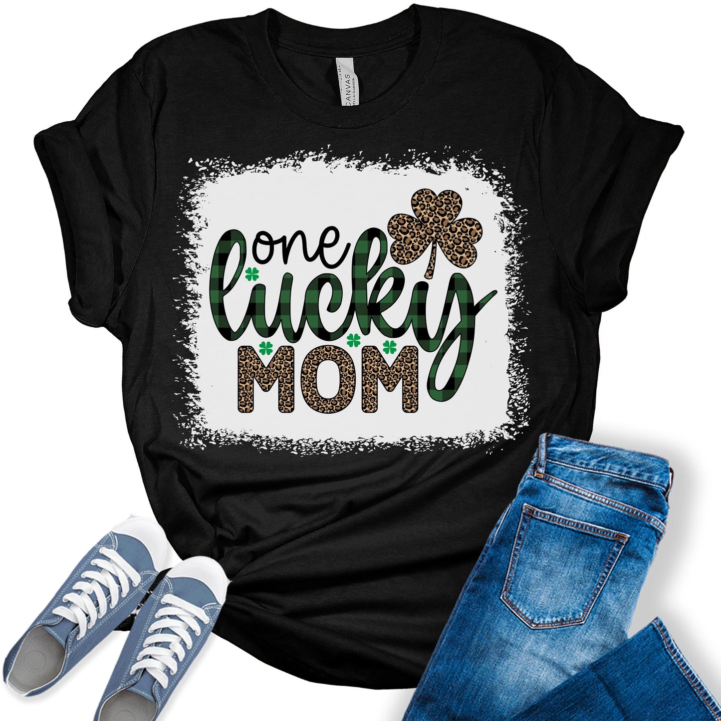 One Lucky Mom Shirt St Patricks Day T-Shirt Bella Irish Graphic Print Mom Shirts for Women