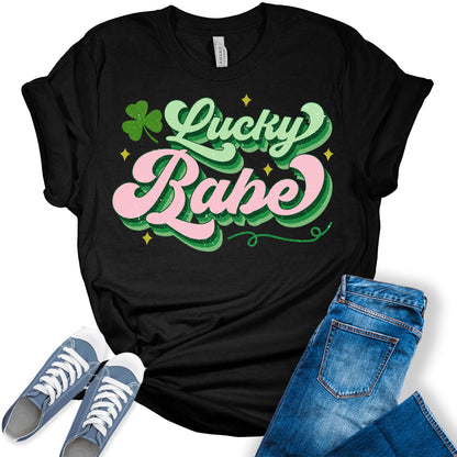 Lucky Babe Shirt St Patricks Day Shirt Bella Irish Graphic Retro Shirts for Women