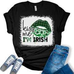 Kiss Me I'm Irish Shirt St Patricks Day Shirt Bella Irish Graphic Print Shirts For Women