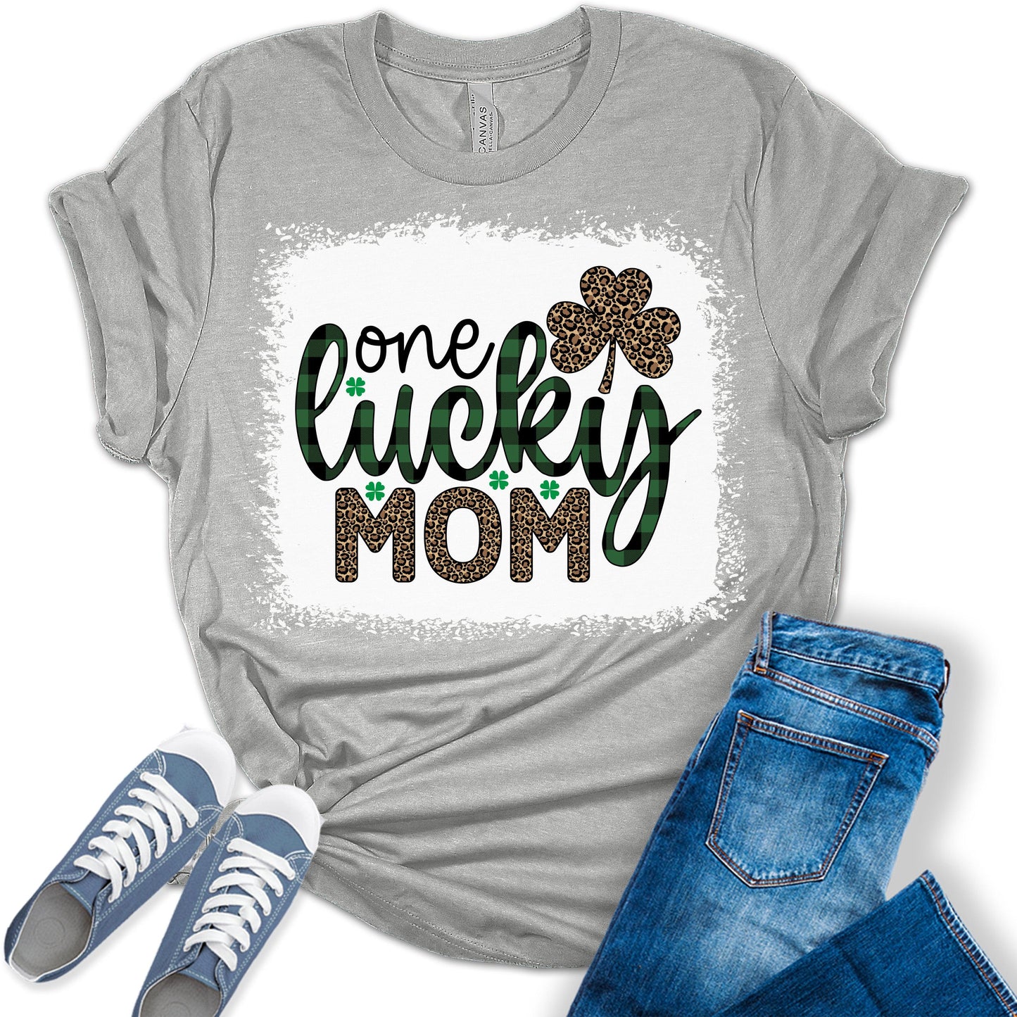 One Lucky Mom Shirt St Patricks Day T-Shirt Bella Irish Graphic Print Mom Shirts for Women