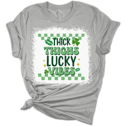 Thick Thighs and Lucky Vibes Shirt St Patricks Day Shirt Irish 80's Retro Graphic Print Shirts for Women