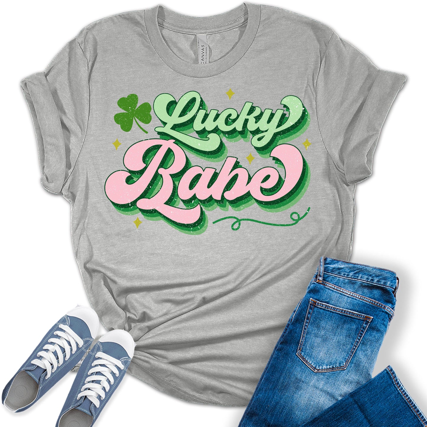 Lucky Babe Shirt St Patricks Day Shirt Bella Irish Graphic Retro Shirts for Women