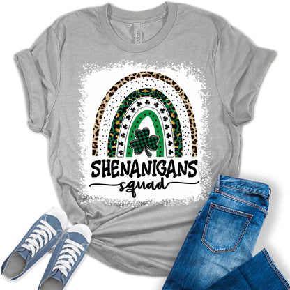 Shenanigans Squad Shirt St Patricks Day Shirt Bella Rainbow Bleach Print Shirts for Women