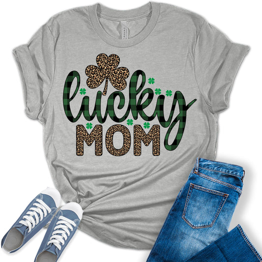 Lucky Mom Shirt St Patricks Day Shirt Bella Irish Graphic Print Mom Shirts for Women