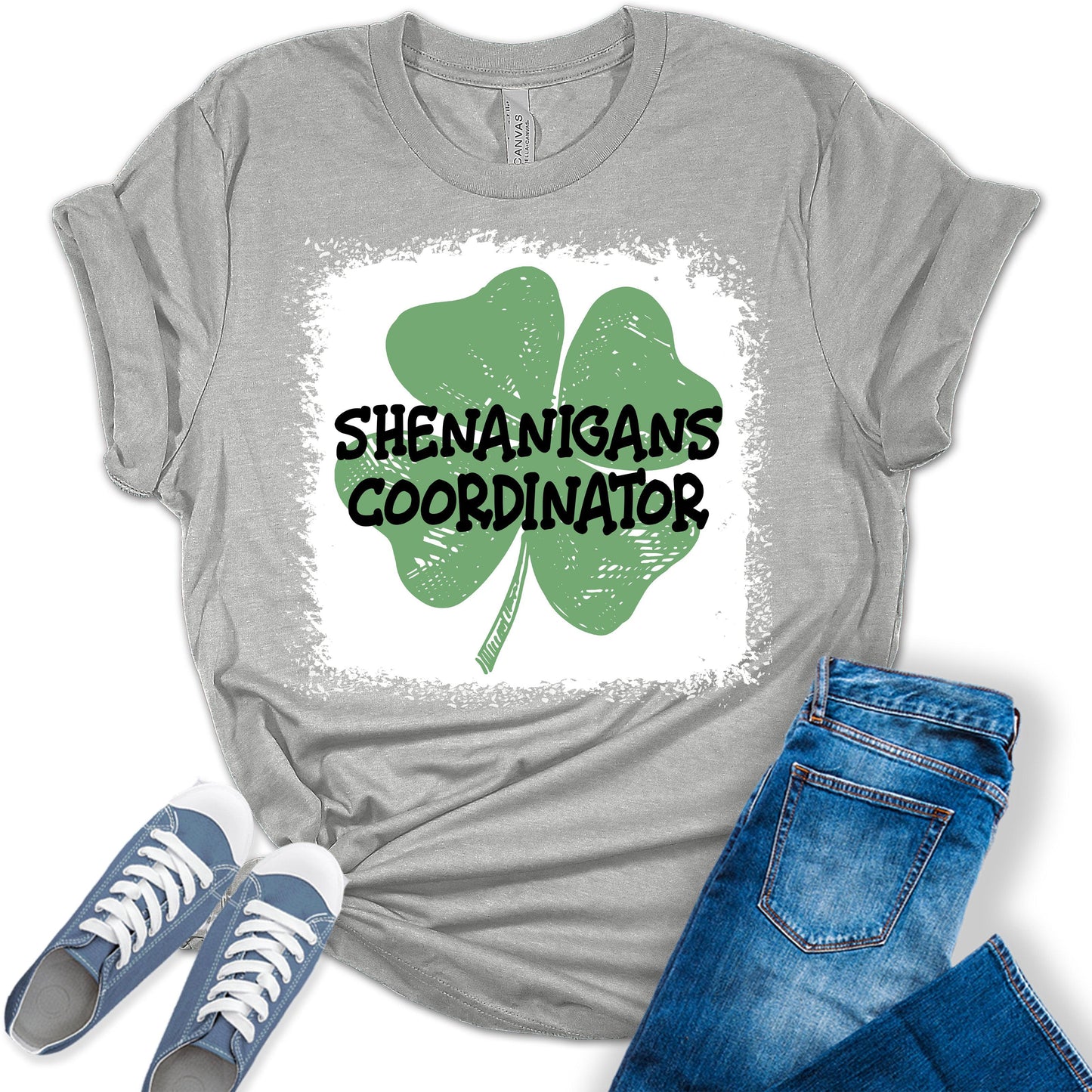 Shenanigans Coordinator Shirt St Patricks Day T-Shirt Irish Clover Bleach Graphic Print Shirts for Women