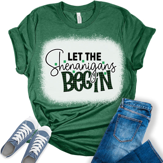 Let The Shenanigans Begin Shirt St Patricks Day Shirt Bella Graphic Print Shirts for Women