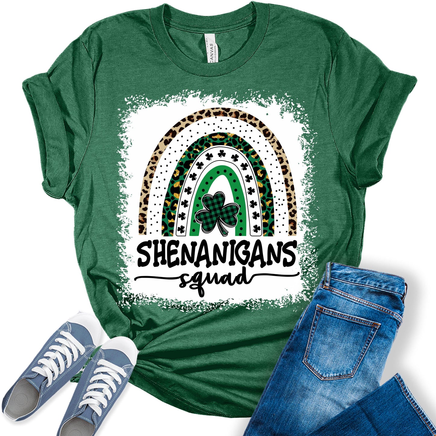 Shenanigans Squad Shirt St Patricks Day Shirt Bella Rainbow Bleach Print Shirts for Women