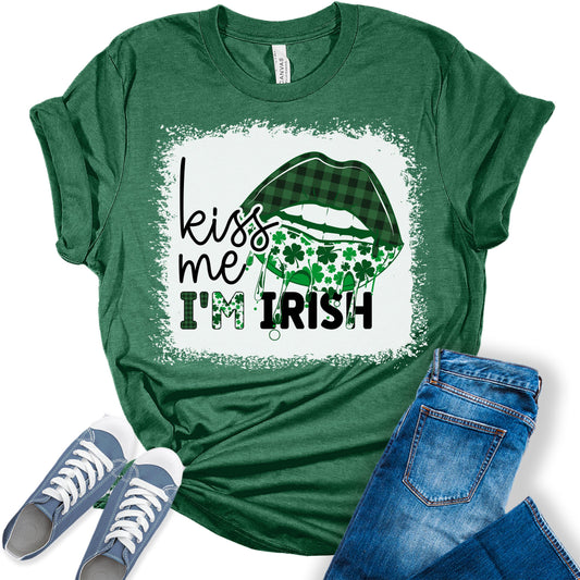 Kiss Me I'm Irish Shirt St Patricks Day Shirt Bella Irish Graphic Print Shirts for Women