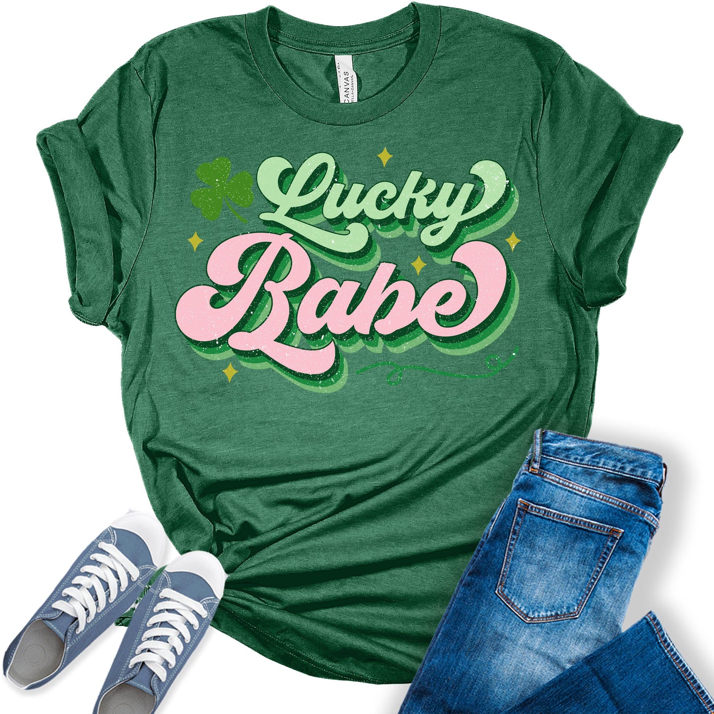 Lucky Babe Shirt St Patricks Day Shirt Bella Irish Graphic Retro Shirts for Women