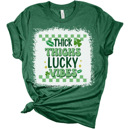 Thick Thighs and Lucky Vibes Shirt St Patricks Day Shirt Irish 80's Retro Graphic Print Shirts for Women