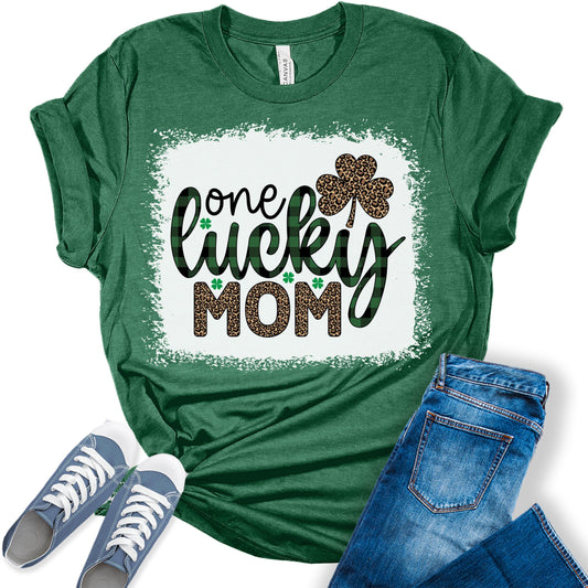 One Lucky Mom Shirt St Patricks Day T-Shirt Bella Irish Graphic Print Mom Shirts for Women