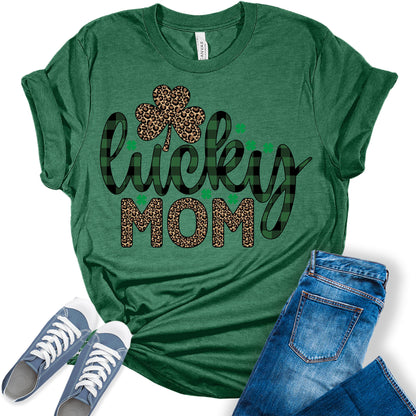 Lucky Mom Shirt St Patricks Day Shirt Bella Irish Graphic Print Mom Shirts for Women