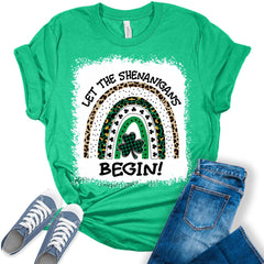 Let The Shenanigans Begin Shirt St Patricks Day T-Shirt Bella Irish Graphic Print Shirts For Women