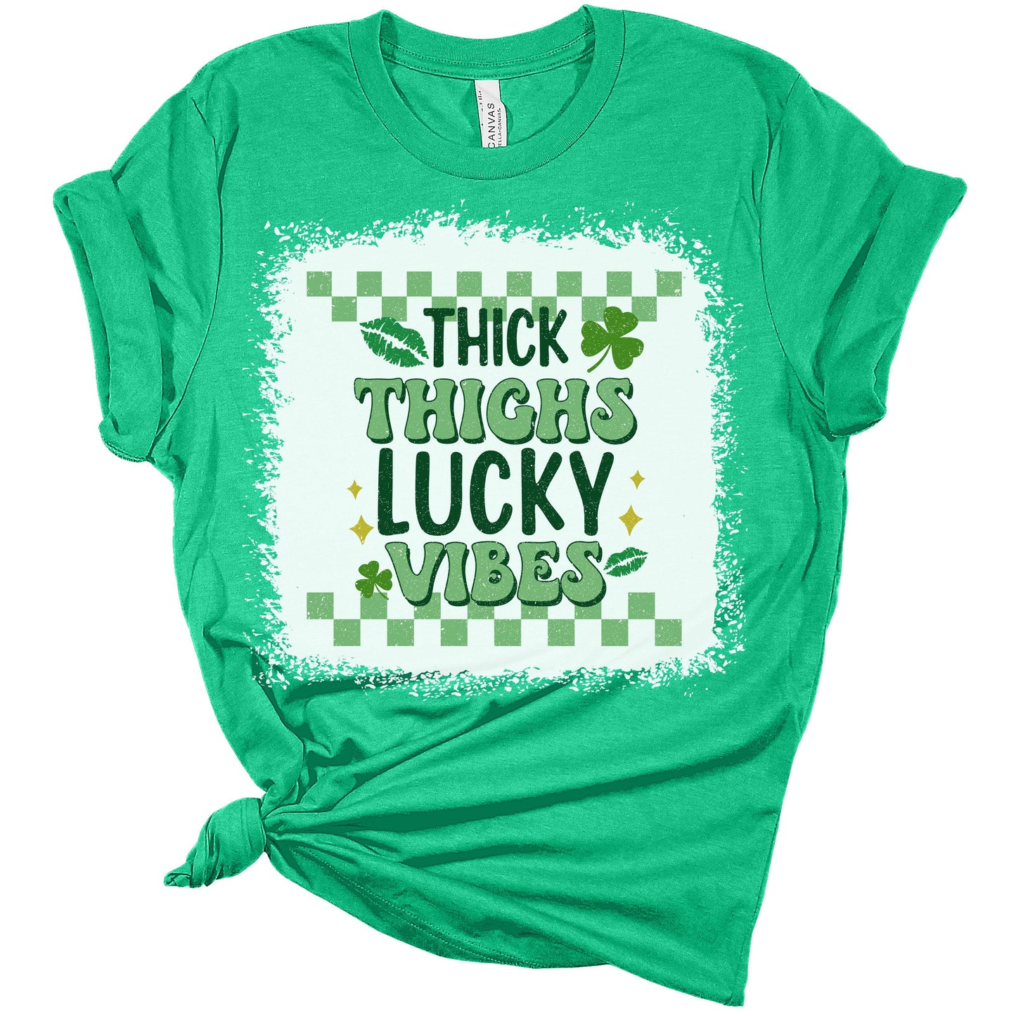 Thick Thighs and Lucky Vibes Shirt St Patricks Day Shirt Irish 80's Retro Graphic Print Shirts for Women