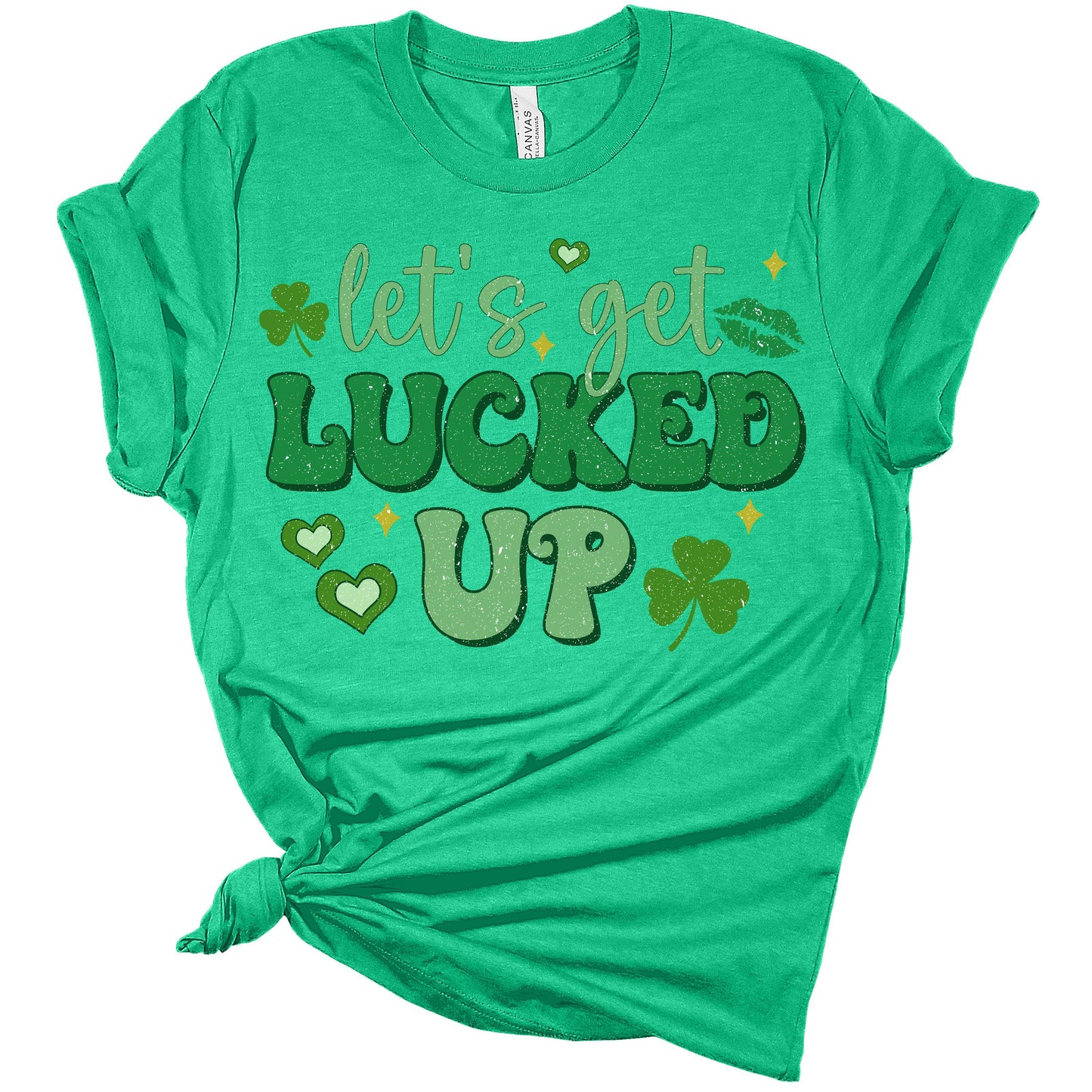 Let's Get Lucked Up Shirt St Patricks Day Shirt Bella Irish 80s Retro Print Shirts for Women