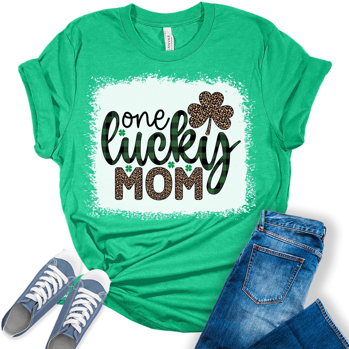 One Lucky Mom Shirt St Patricks Day T-Shirt Bella Irish Graphic Print Mom Shirts for Women