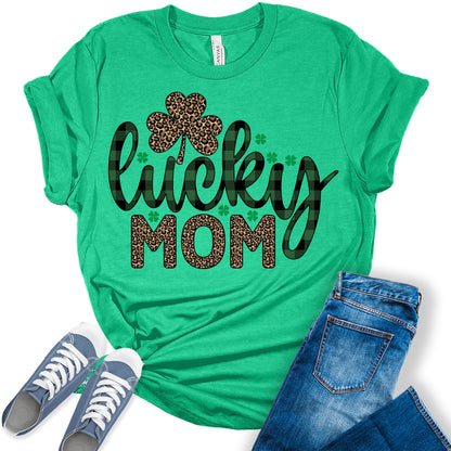 Lucky Mom Shirt St Patricks Day Shirt Bella Irish Graphic Print Mom Shirts for Women