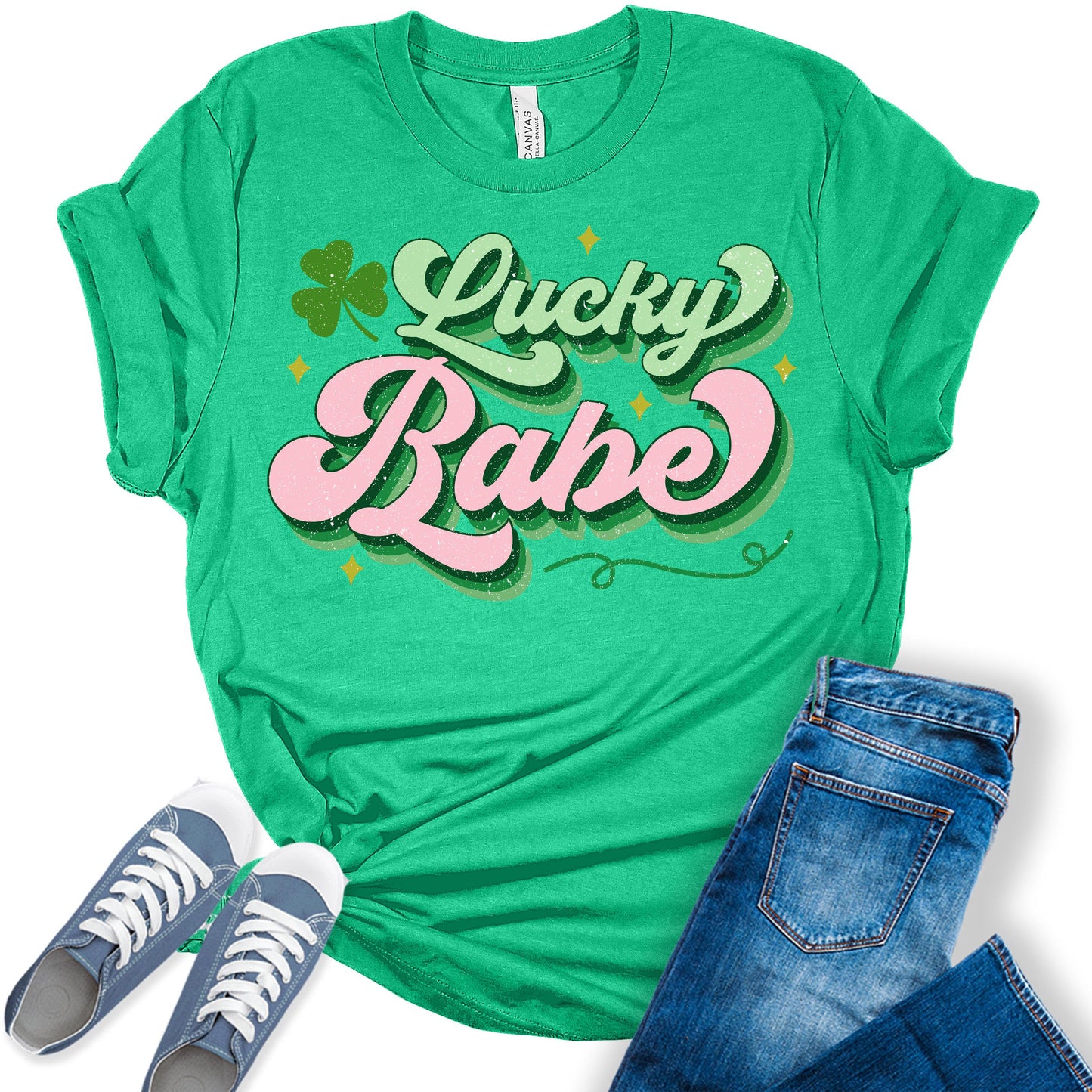 Lucky Babe Shirt St Patricks Day Shirt Bella Irish Graphic Retro Shirts for Women