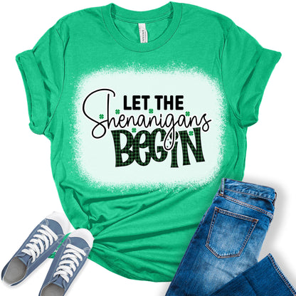 Let The Shenanigans Begin Shirt St Patricks Day Shirt Bella Graphic Print Shirts for Women